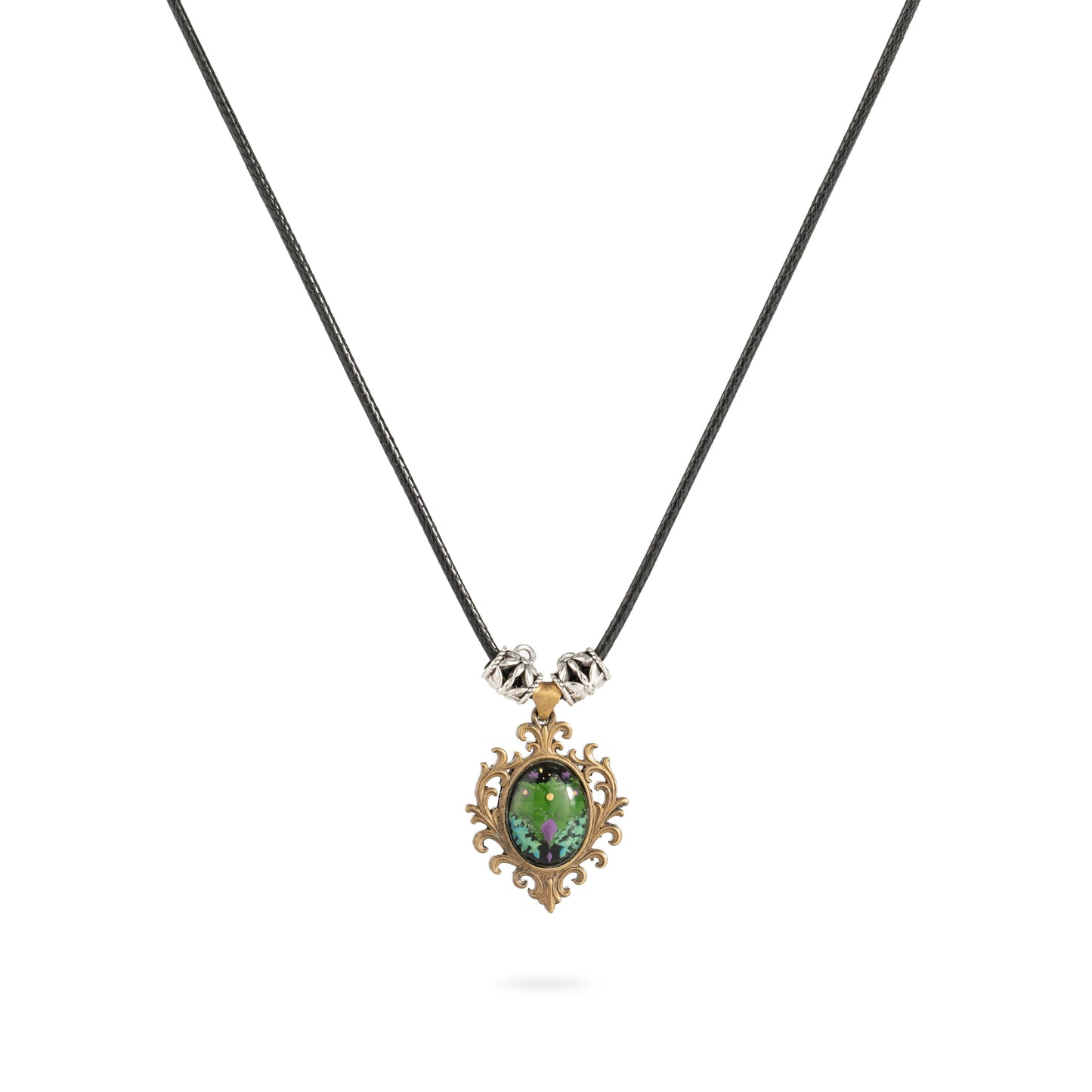Whisper of the Duskwing · Hand-Painted Brass Relief Necklace – Forest Dragonfly Amulet
