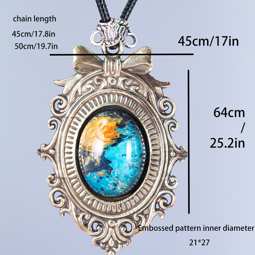 Galaxy Nebula Pendant Necklace – Hand-Painted Cosmic Sky in Vintage Brass Bow Frame | Space Fantasy Jewelry