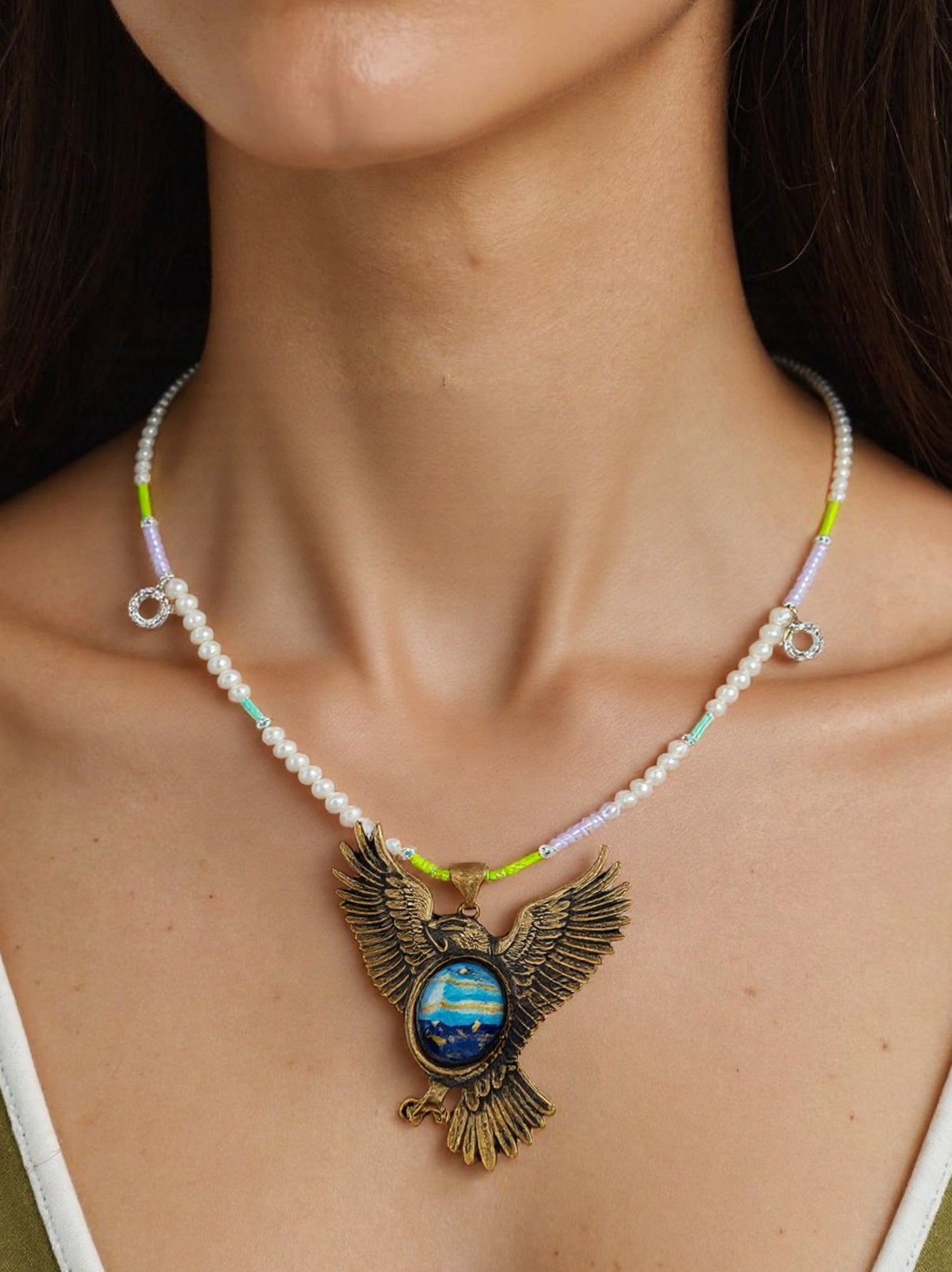 Brass Soaring Eagle Necklace – Spiritual Flight & Protector of Vision Jewelry