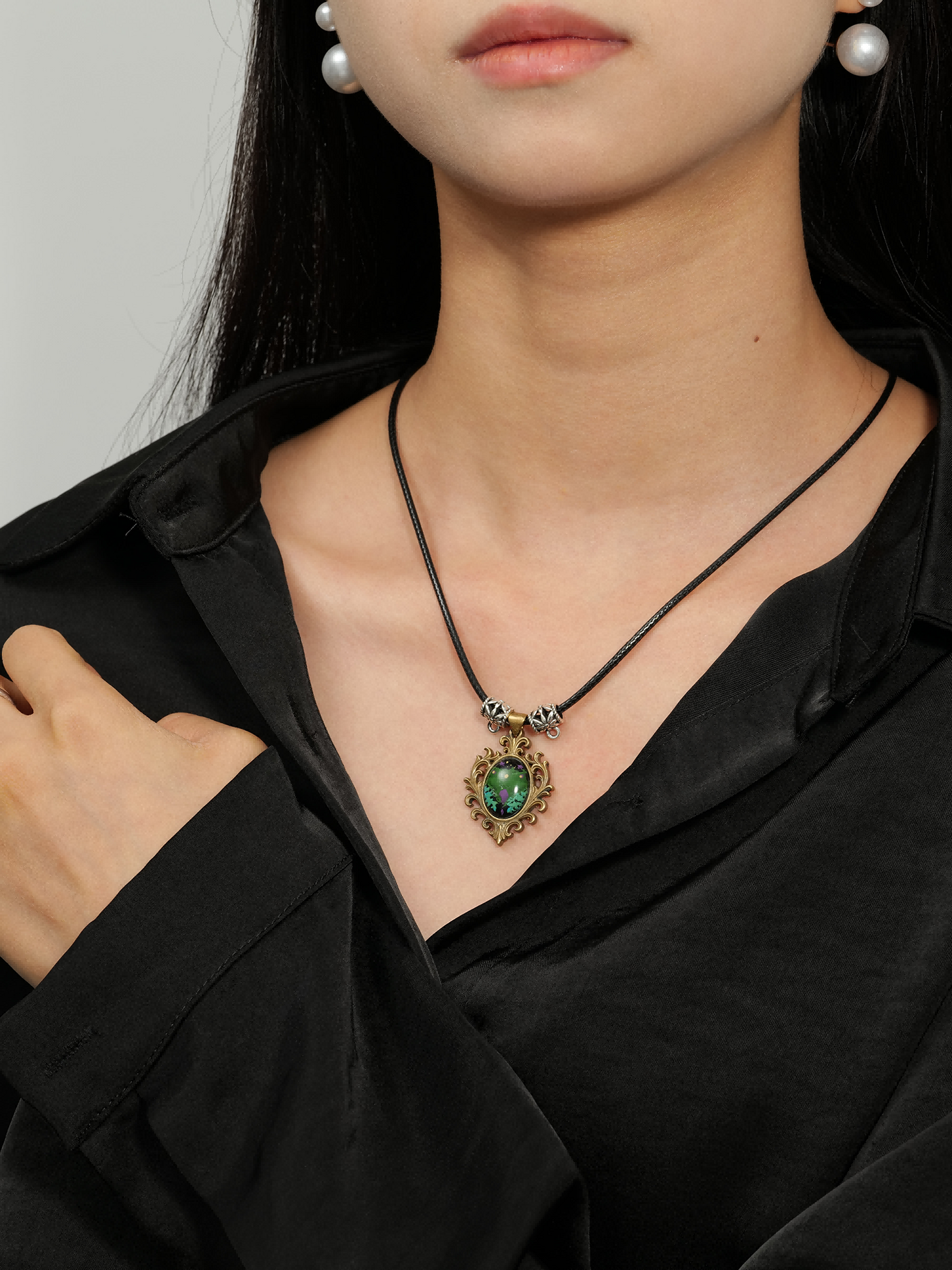 Whisper of the Duskwing · Hand-Painted Brass Relief Necklace – Forest Dragonfly Amulet