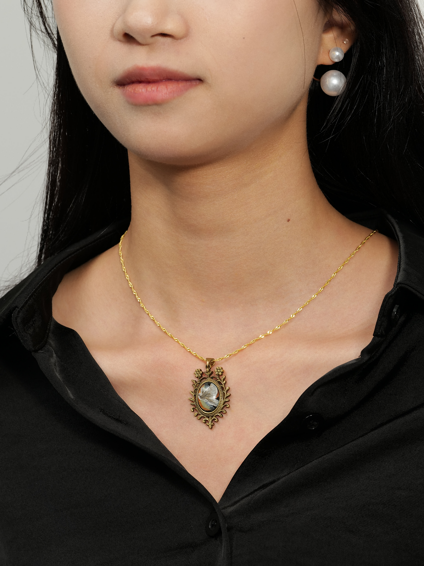 Feather of Rebirth·Hand-painted Brass Relief Necklace-White Feather Phoenix Pendant