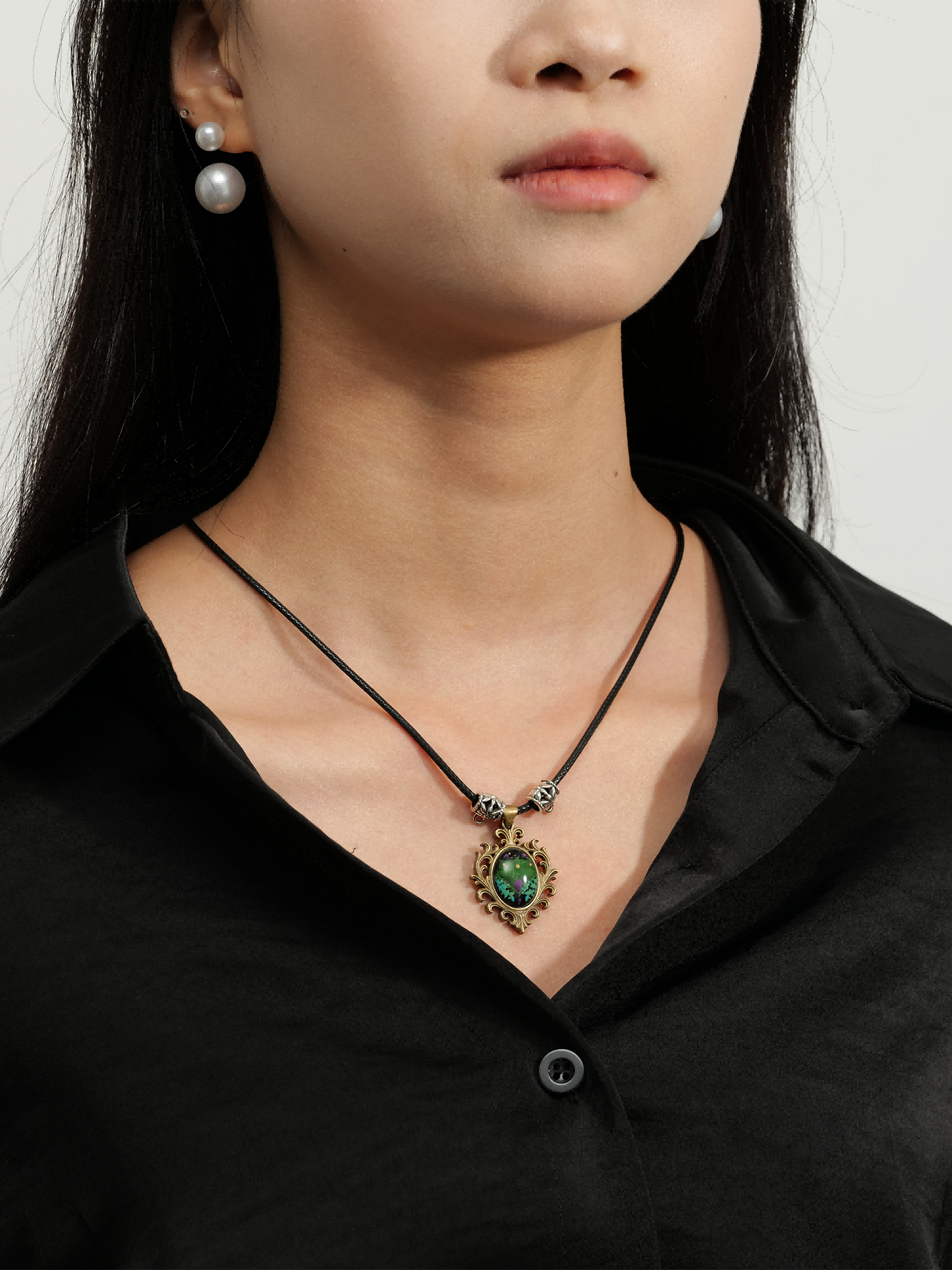 Whisper of the Duskwing · Hand-Painted Brass Relief Necklace – Forest Dragonfly Amulet