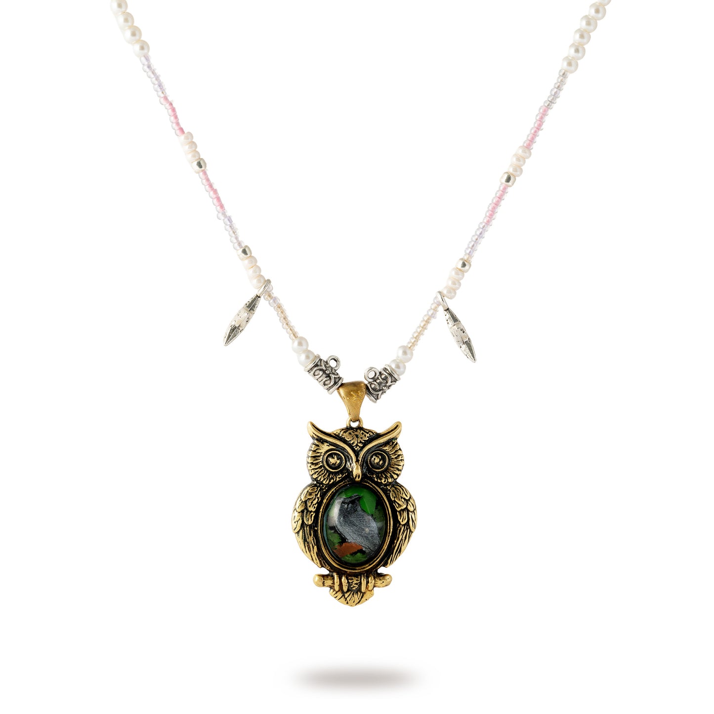Owl Guardian Pendant Necklace – Vintage Brass with Inlaid Relief Art