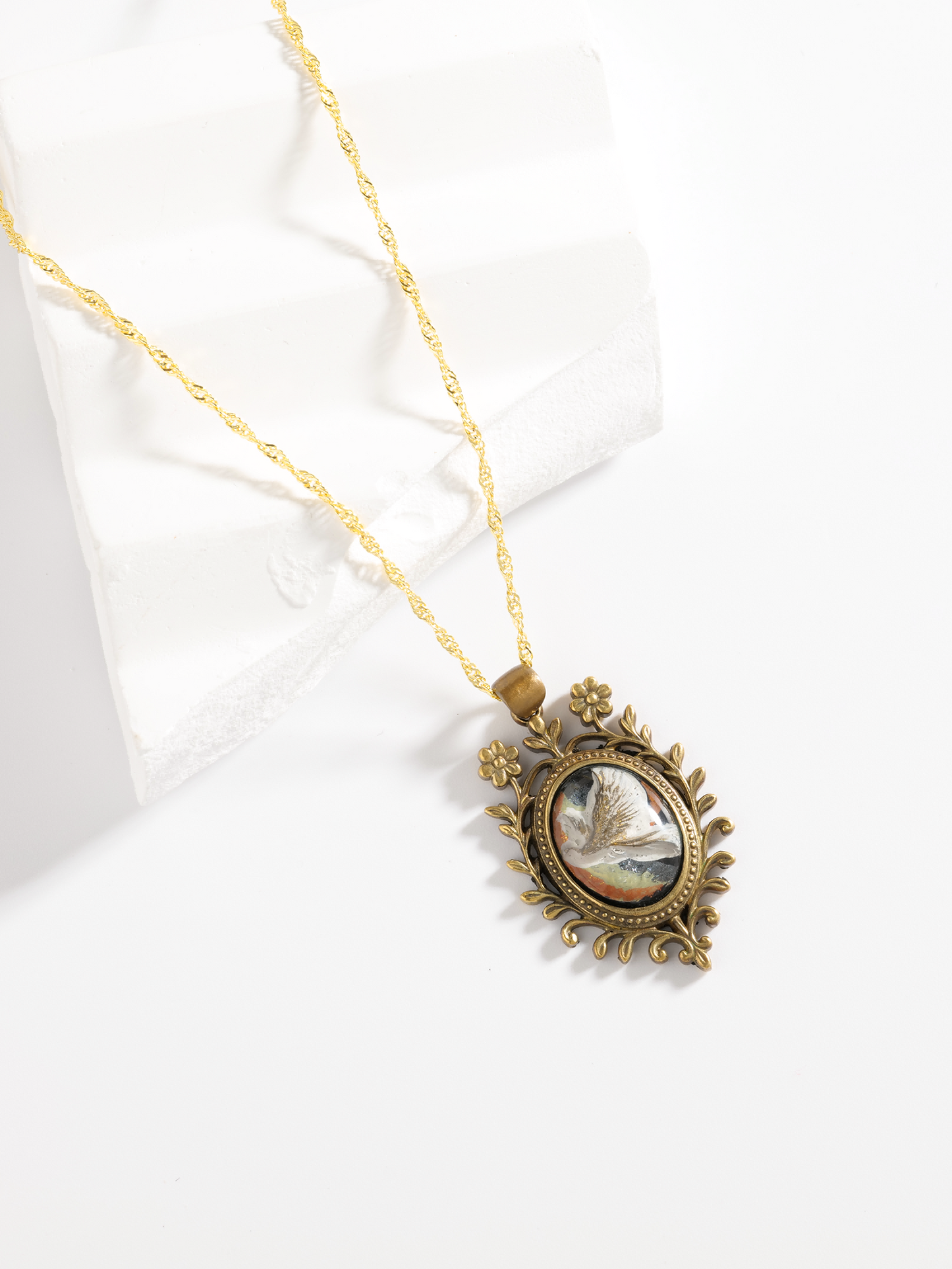 Feather of Rebirth·Hand-painted Brass Relief Necklace-White Feather Phoenix Pendant