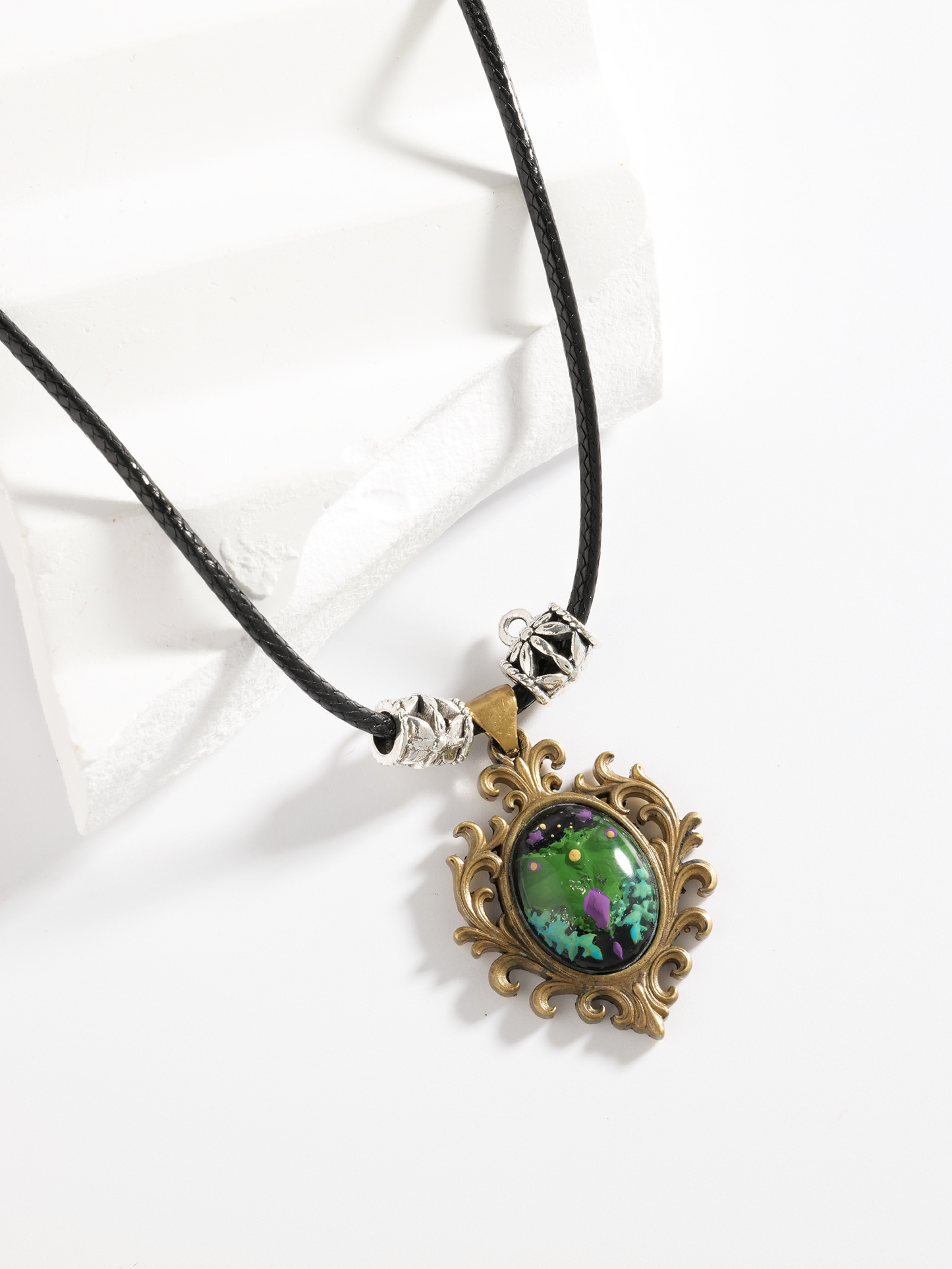 Whisper of the Duskwing · Hand-Painted Brass Relief Necklace – Forest Dragonfly Amulet