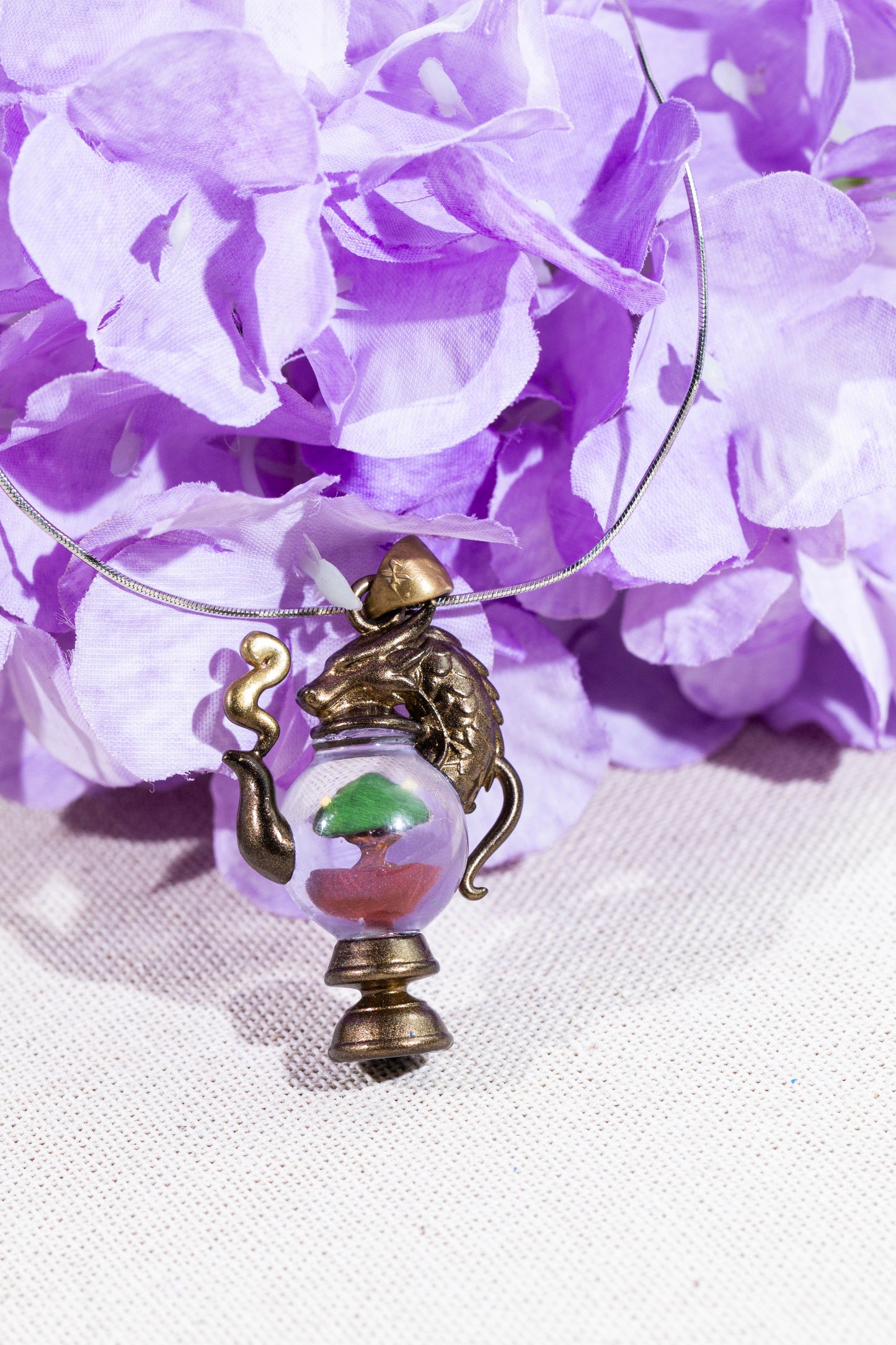 Dragonbrew Teapot Necklace – Handcrafted Resin Pendant with Dragon Design