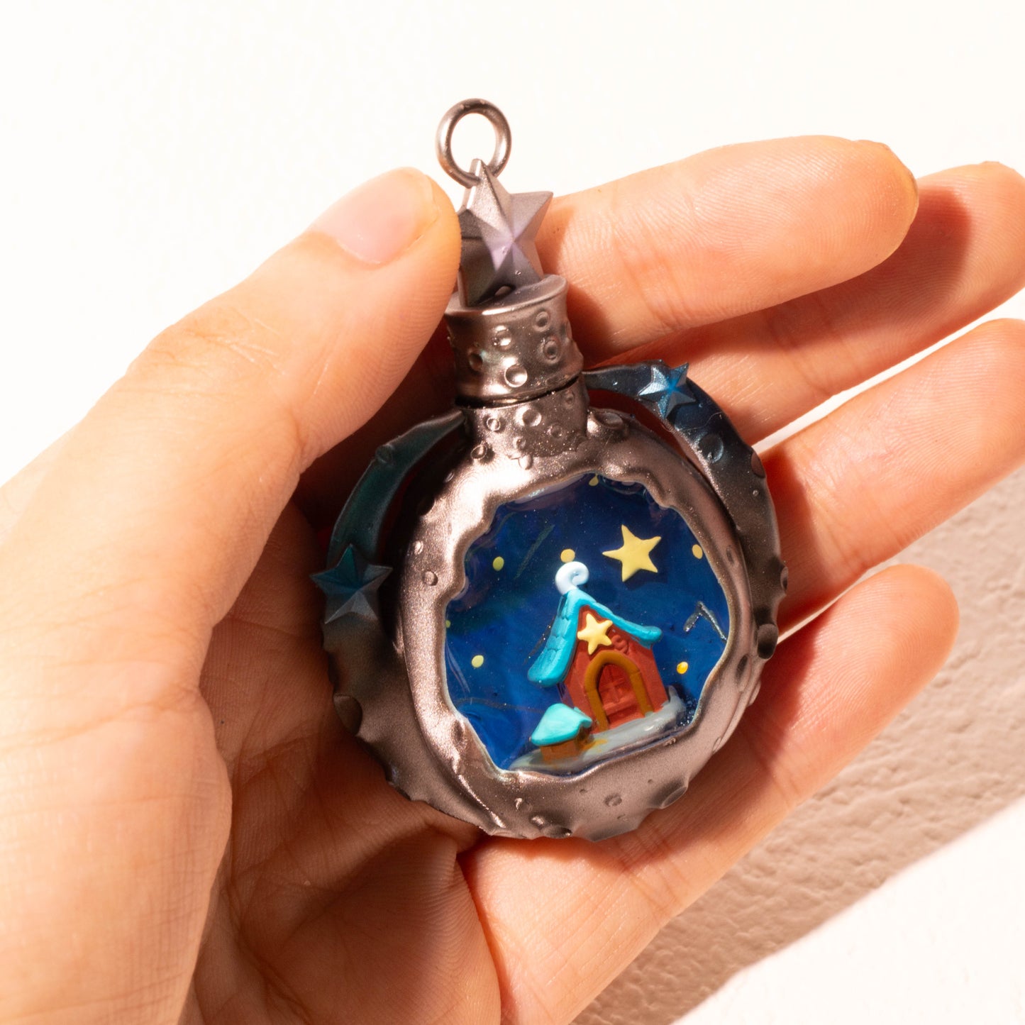 Celestial Shelter Necklace – Resin Micro Landscape Cosmic House Pendant