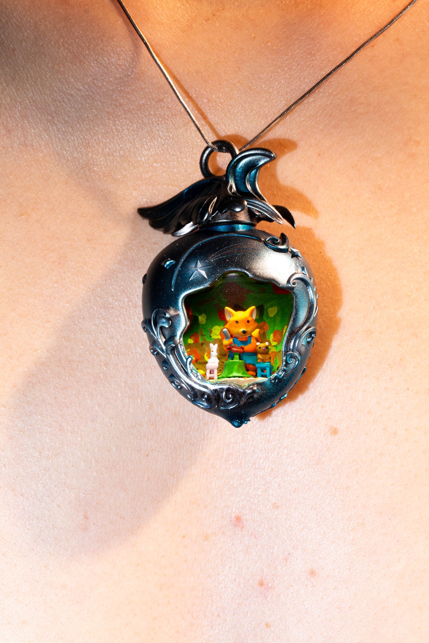 Forest Academy Micro Landscape Necklace – Hand-Painted Resin Woodland Pendant