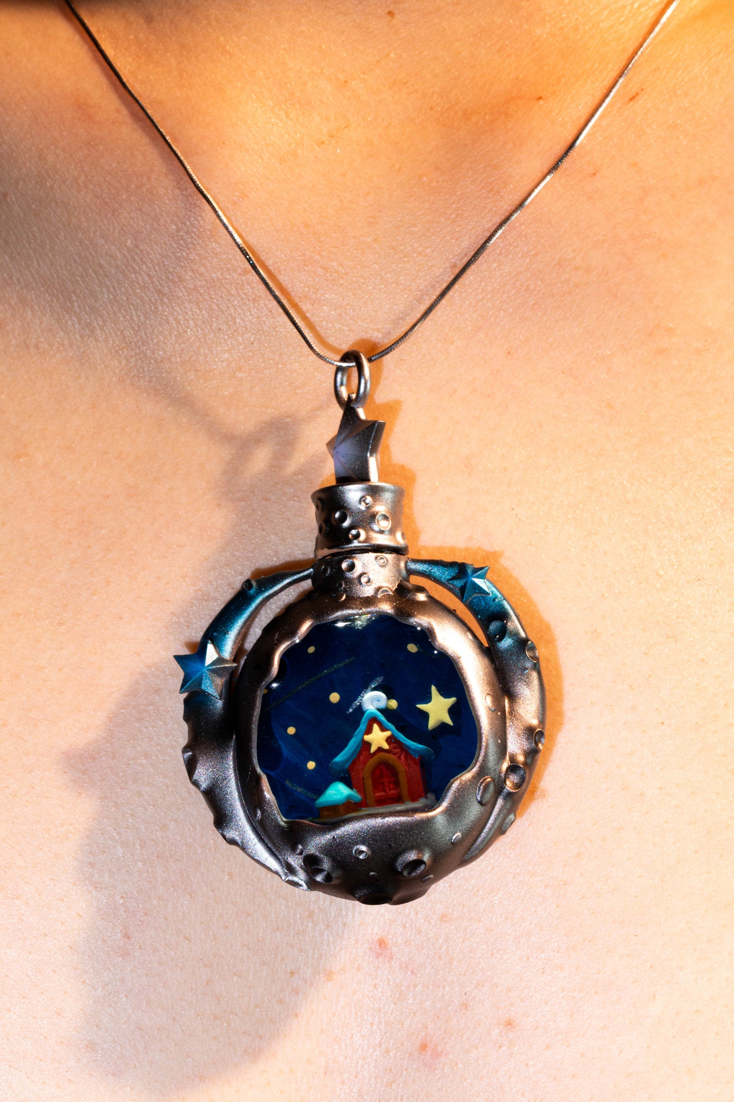 Celestial Shelter Necklace – Resin Micro Landscape Cosmic House Pendant