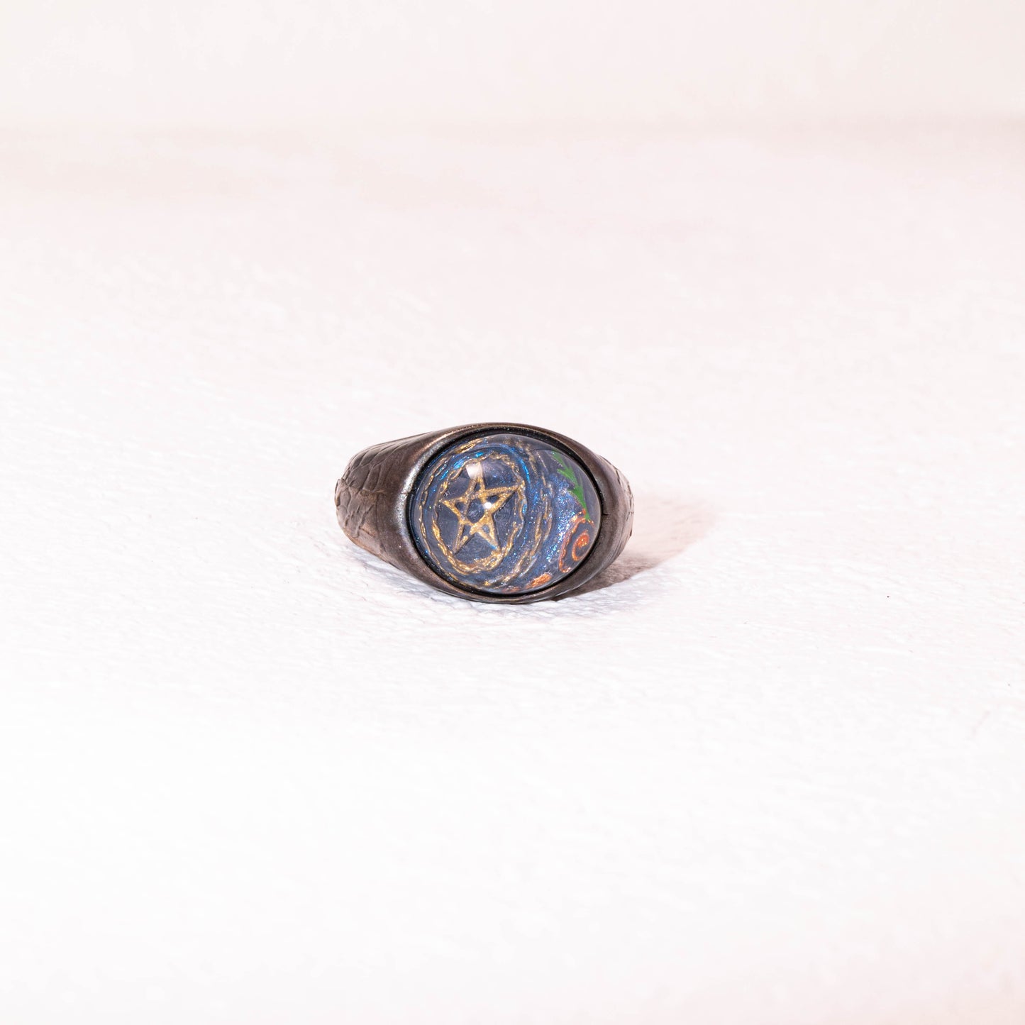 Celestial Pentagram Ring – 925 Silver Handmade Galaxy Resin Talisman