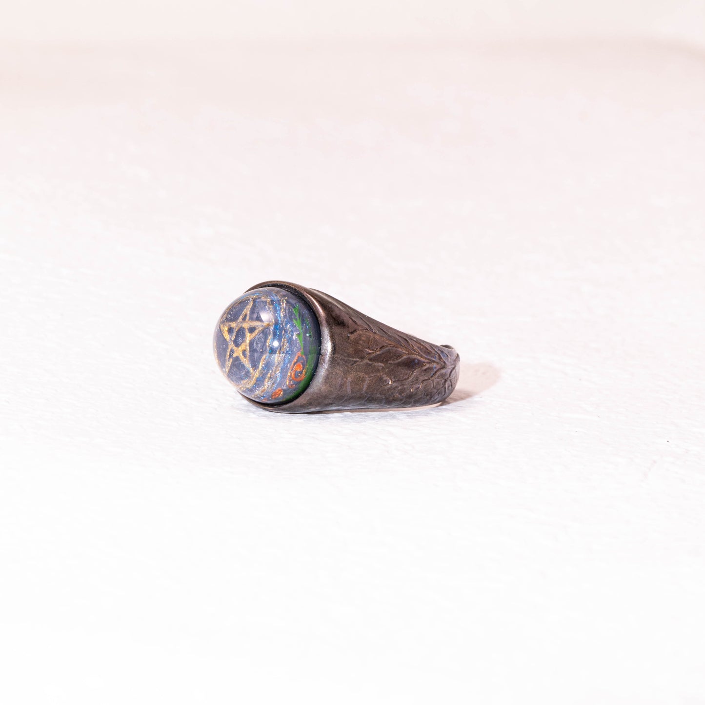 Celestial Pentagram Ring – 925 Silver Handmade Galaxy Resin Talisman