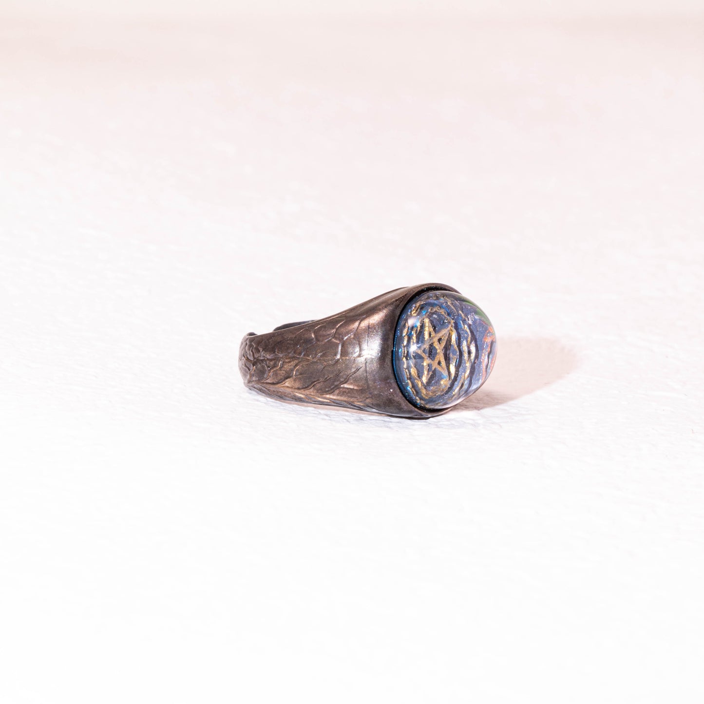 Celestial Pentagram Ring – 925 Silver Handmade Galaxy Resin Talisman