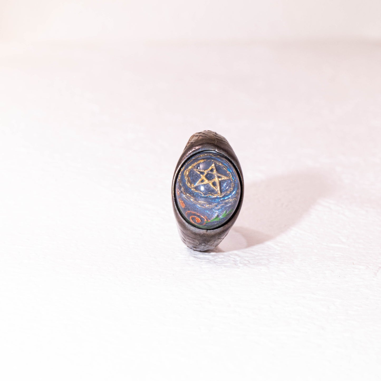Celestial Pentagram Ring – 925 Silver Handmade Galaxy Resin Talisman