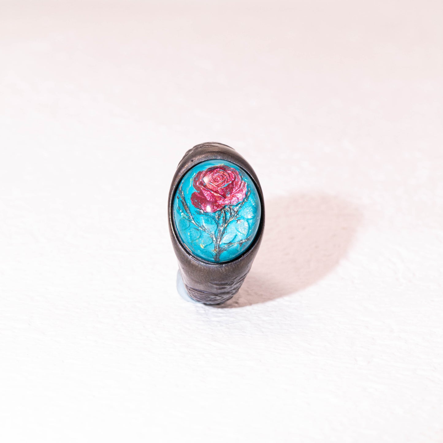 925 sterling silver rose ring with turquoise resin relief