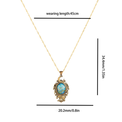 Moonlit Bloom & Elephant Brass Pendant – Inlaid Relief Art Night Blossom Necklace