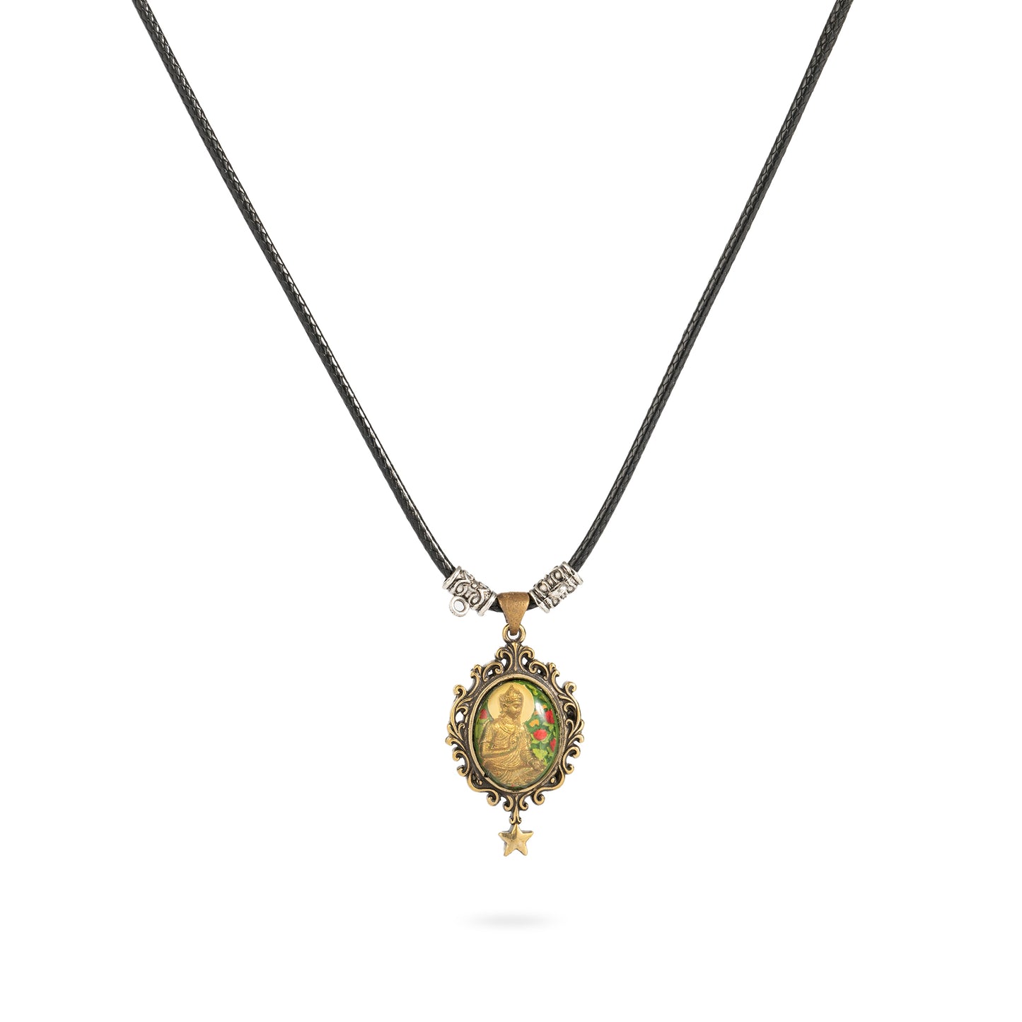Serene Lotus Guardian Pendant – Brass Relief Resin Necklace