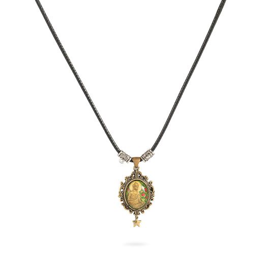Serene Lotus Guardian Pendant – Brass Relief Resin Necklace