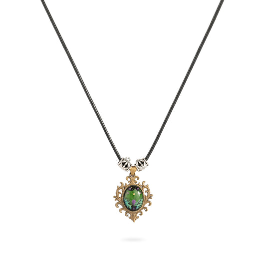 Whisper of the Duskwing · Hand-Painted Brass Relief Necklace – Forest Dragonfly Amulet