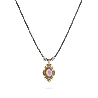 Painted Moondream Brass Necklace – Handcrafted Moon & Stars Relief Art Pendant