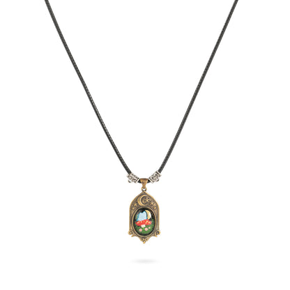 Moonlight Mushroom Cottage Pendant – Handcrafted Brass Relief Art Necklace