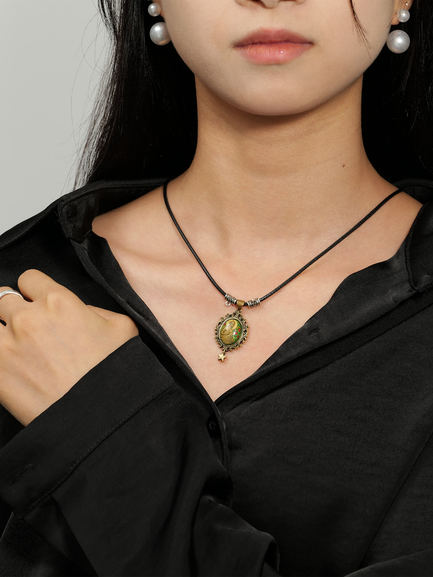Serene Lotus Guardian Pendant – Brass Relief Resin Necklace