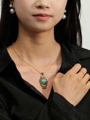 Moonlit Bloom & Elephant Wish-brass necklace