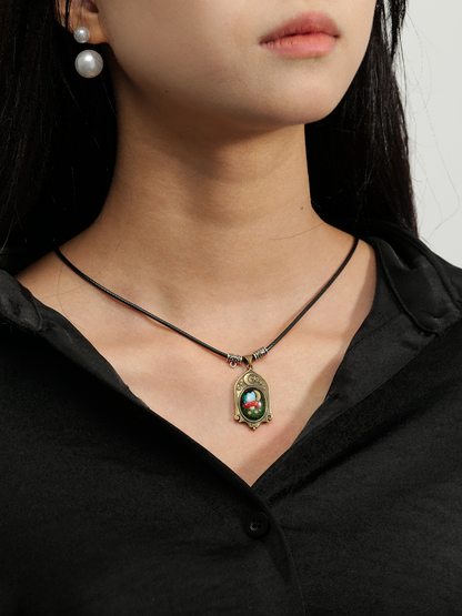 Moonlight Mushroom Cottage Pendant – Handcrafted Brass Relief Art Necklace