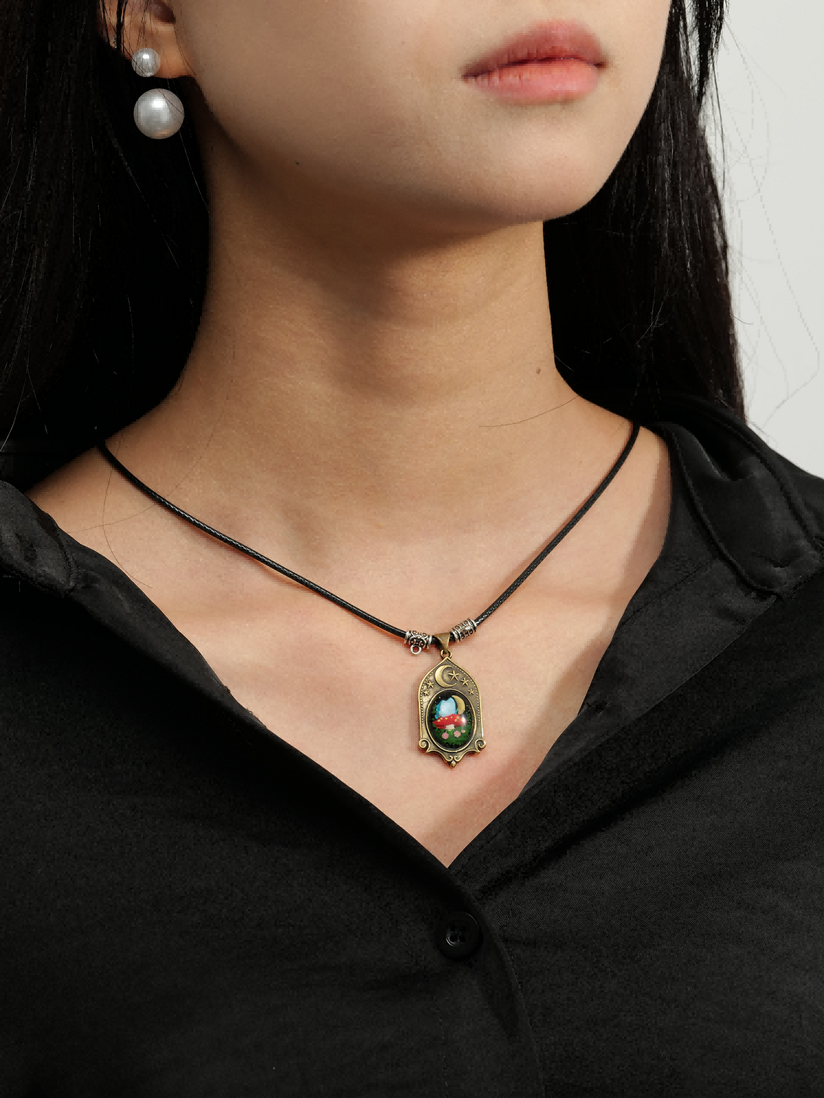 Moonlight Mushroom Cottage-brass necklace