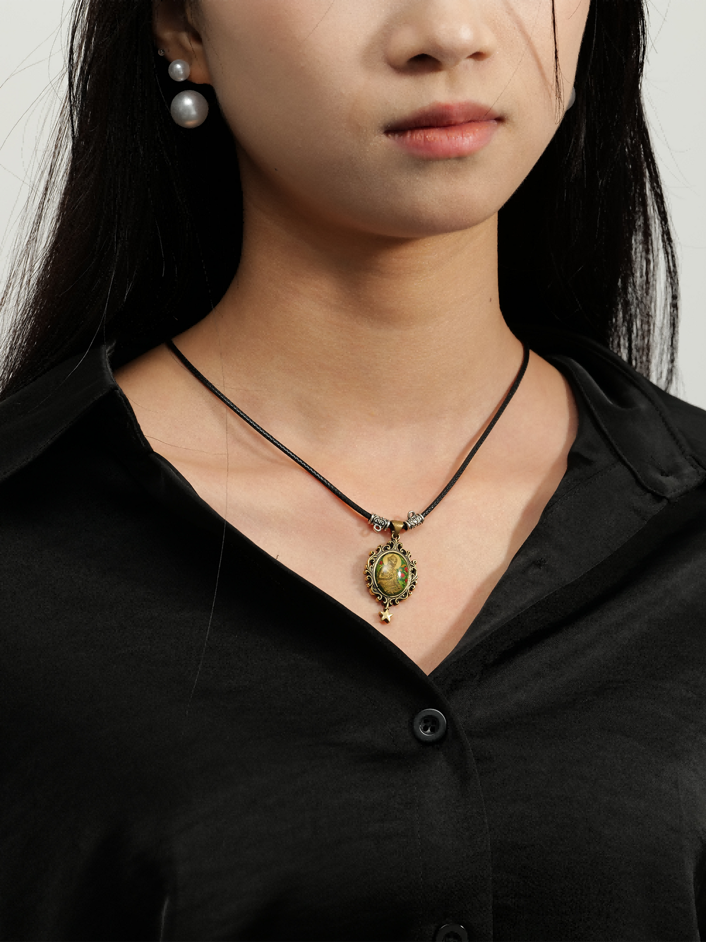 Serene Lotus Guardian Pendant – Brass Relief Resin Necklace