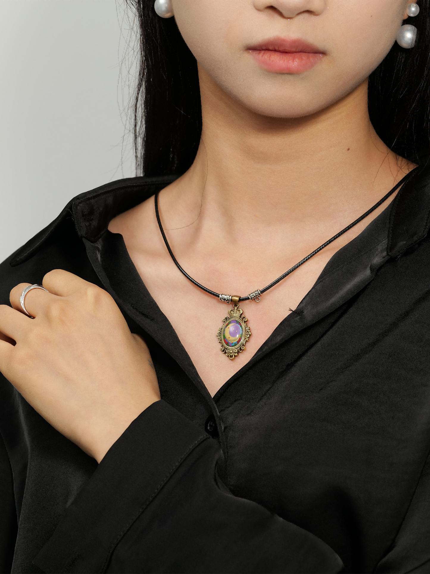 Painted Moondream Brass Necklace – Handcrafted Moon & Stars Relief Art Pendant