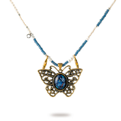 Mystic Butterfly Brass Pendant – Inlaid Relief Art Midnight Garden Necklace