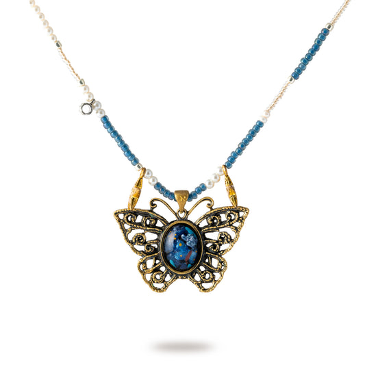 Mystic Butterfly Brass Pendant – Inlaid Relief Art Midnight Garden Necklace