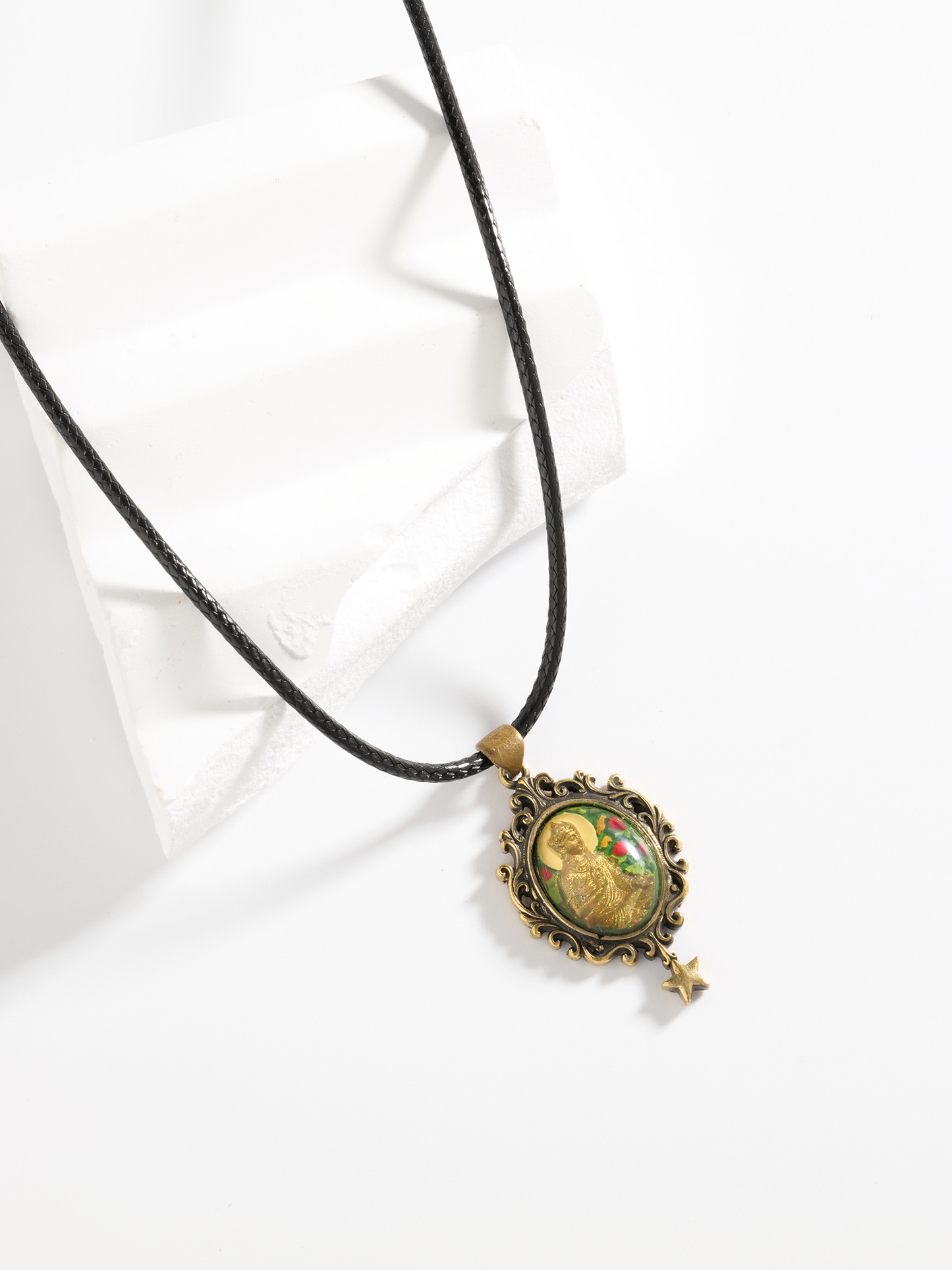 Serene Lotus Guardian Pendant – Brass Relief Resin Necklace