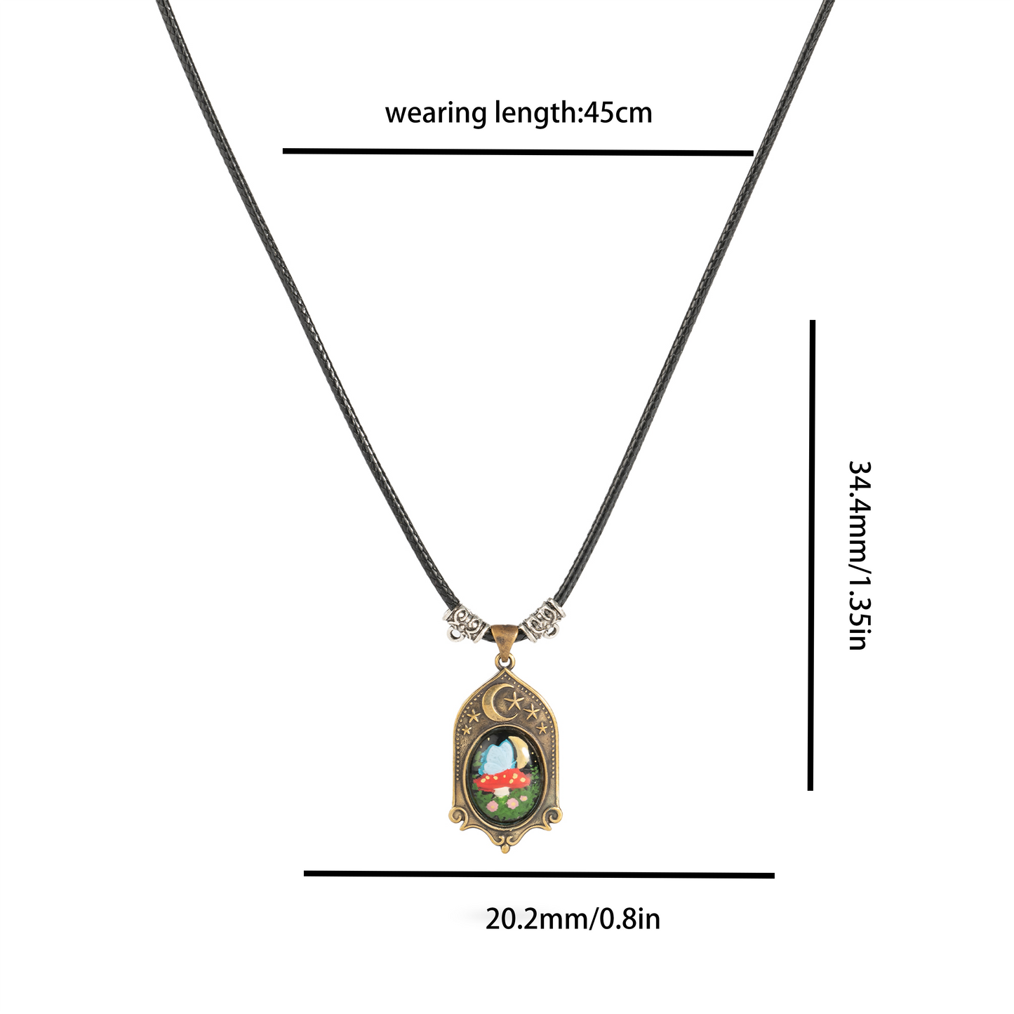 Moonlight Mushroom Cottage Pendant – Handcrafted Brass Relief Art Necklace