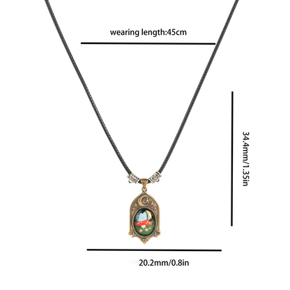 Moonlight Mushroom Cottage Pendant – Handcrafted Brass Relief Art Necklace