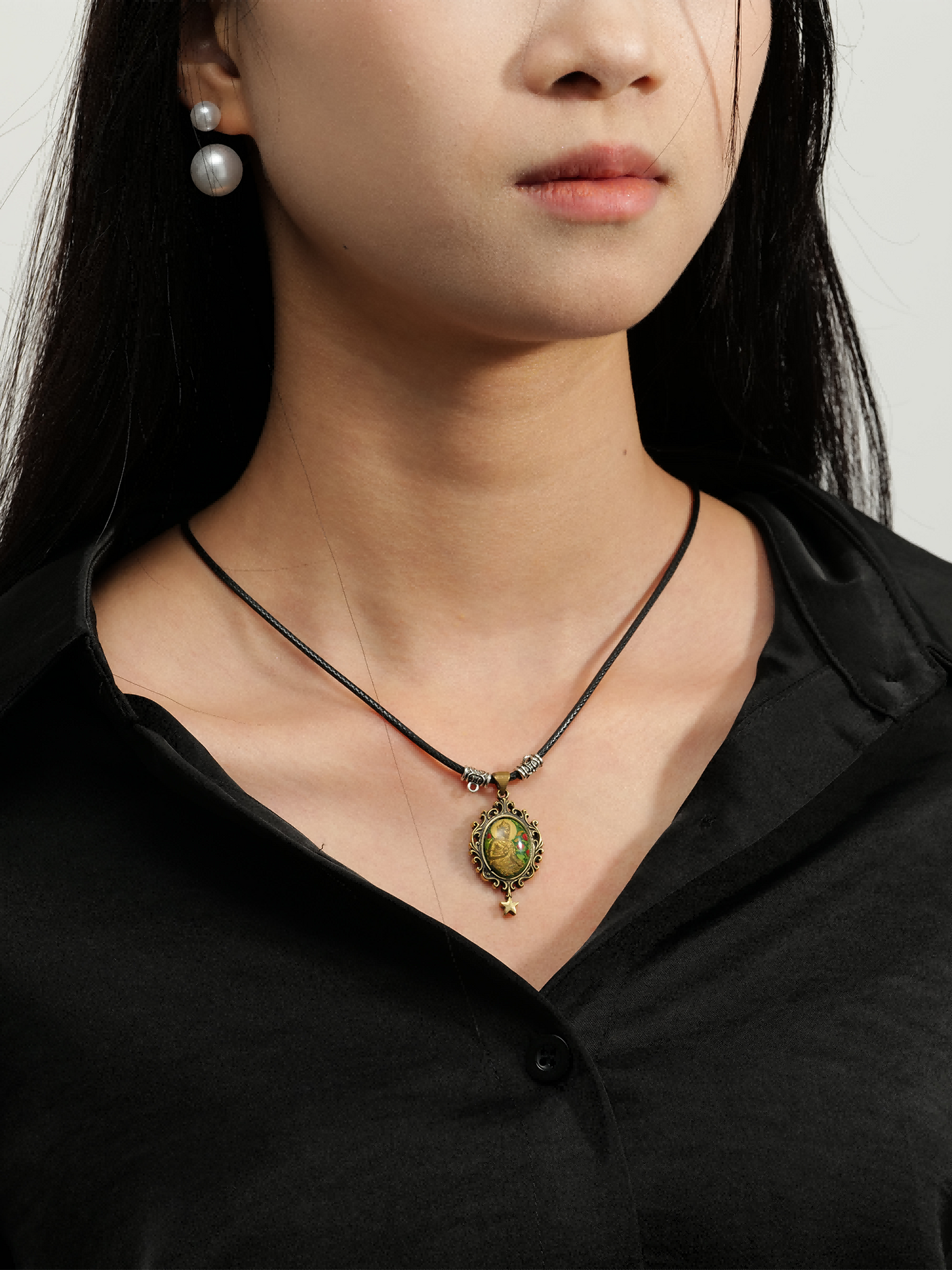 Serene Lotus Guardian Pendant – Brass Relief Resin Necklace
