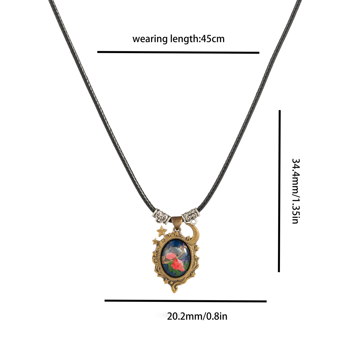 Moonlight Rose Wishing Hand-painted Brass Cameo Necklace - Vintage Moon and Rose Pendant