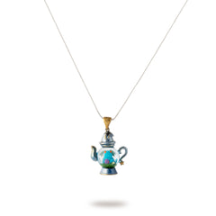 alt="Dream Distiller Necklace teapot pendant with resin dewdrop inside"