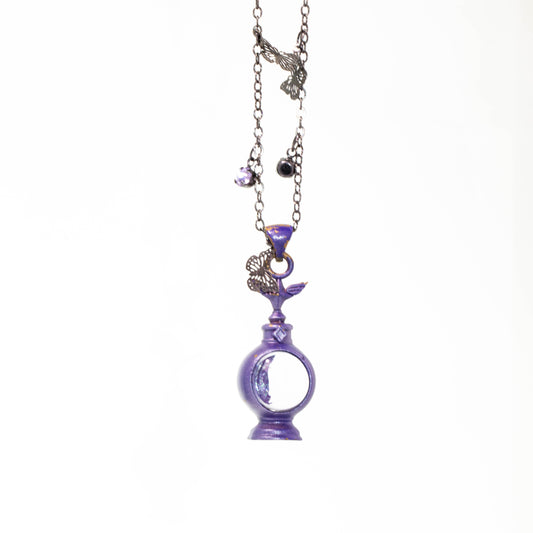 Lunar Bloom Bottle Necklace – 925 Silver Resin Moon Micro Landscape Jewelry