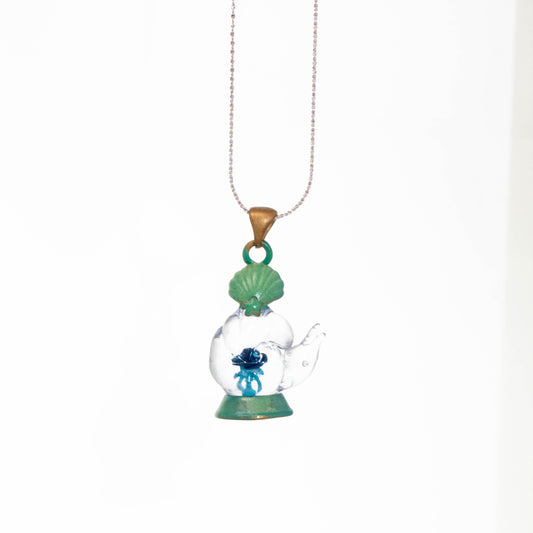 Ocean Bloom Teapot Necklace – 925 Silver Resin Rose Micro Landscape Jewelry