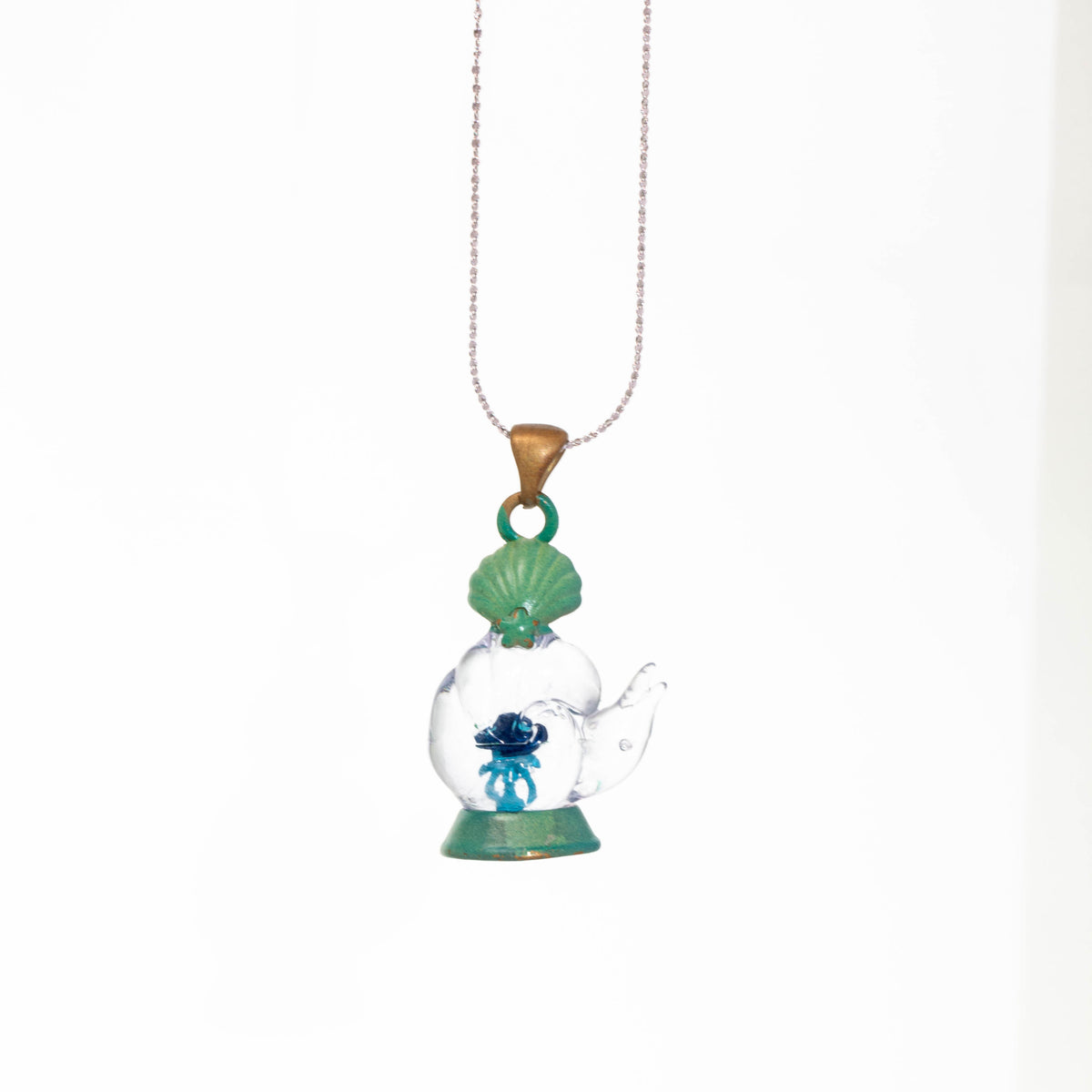 Ocean Bloom Teapot · Rose-in-Glass 925 Silver Necklace