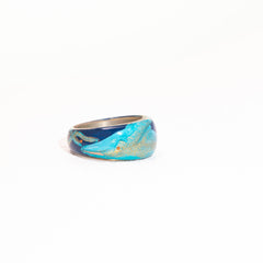 Ocean Whale Song · Hand-Painted 925 Silver Relief Ring