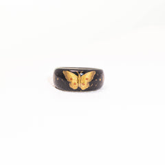 Golden Nocturne · Gilded Butterfly Relief 925 Silver Ring