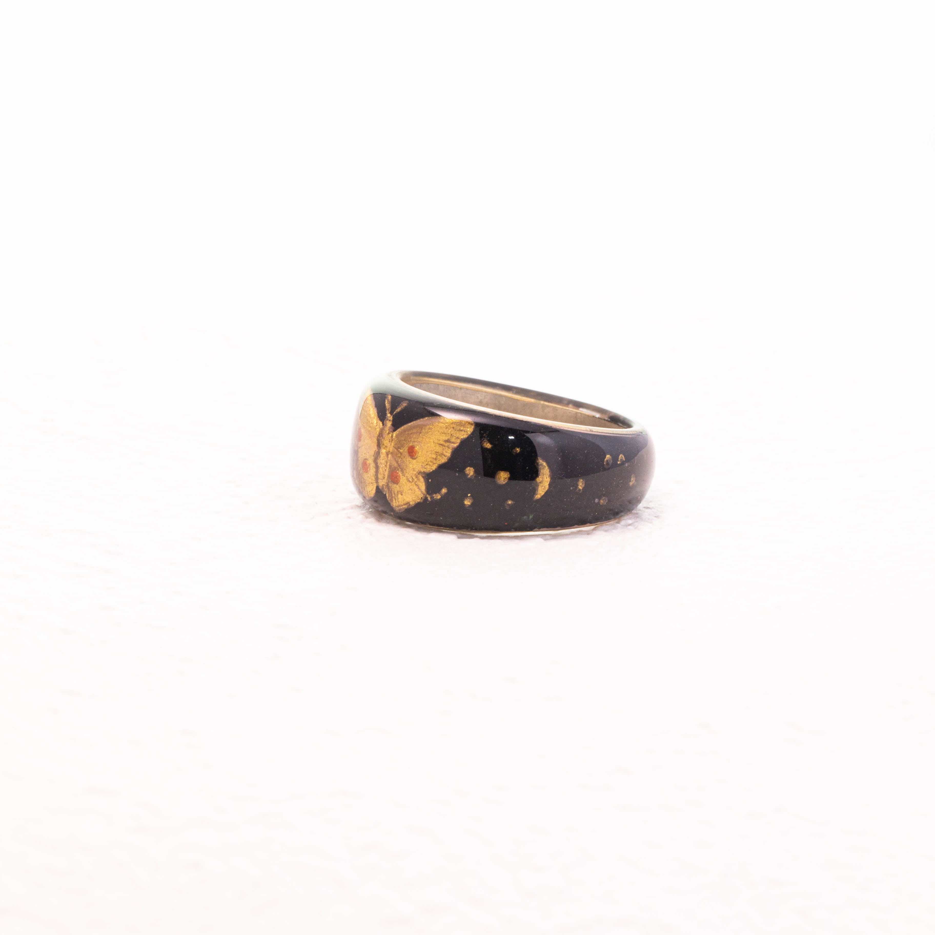 Golden Nocturne · Gilded Butterfly Relief 925 Silver Ring