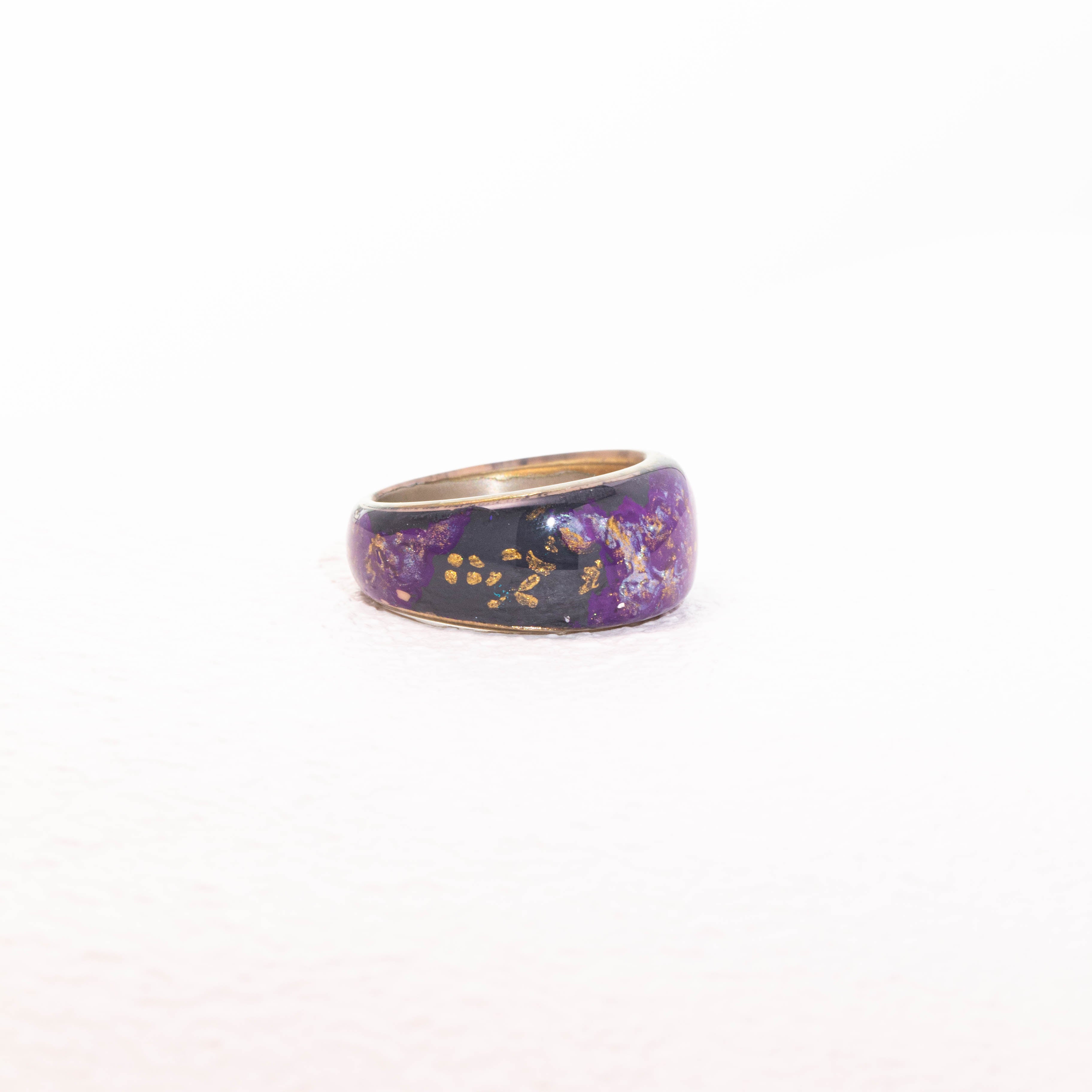Twilight Bloom · Purple Floral Relief 925 Silver Ring