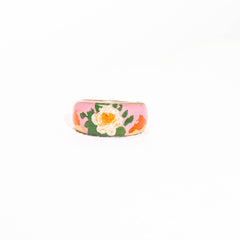 Blossom Whispers · Hand-Painted Floral 925 Silver Ring