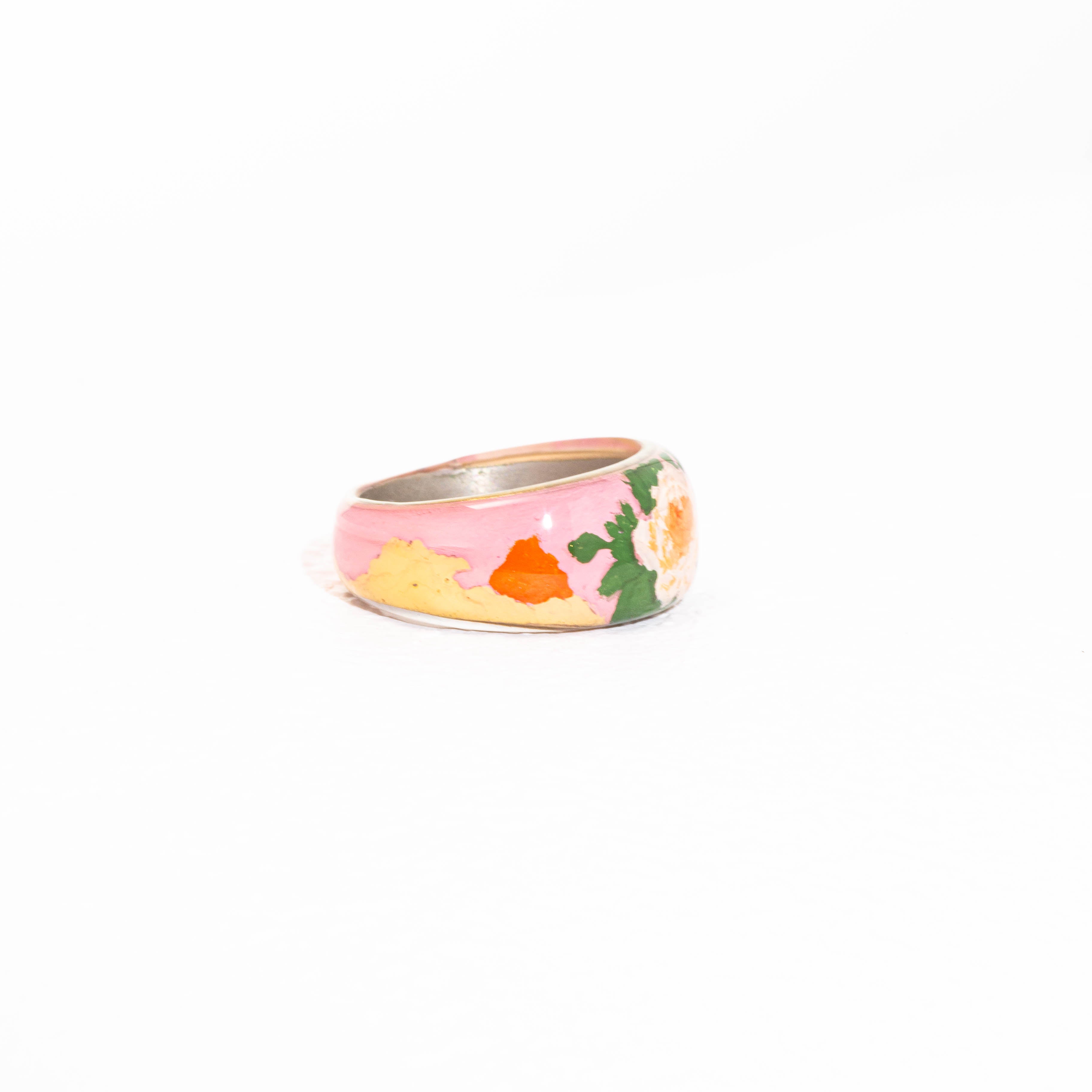 Blossom Whispers · Hand-Painted Floral 925 Silver Ring