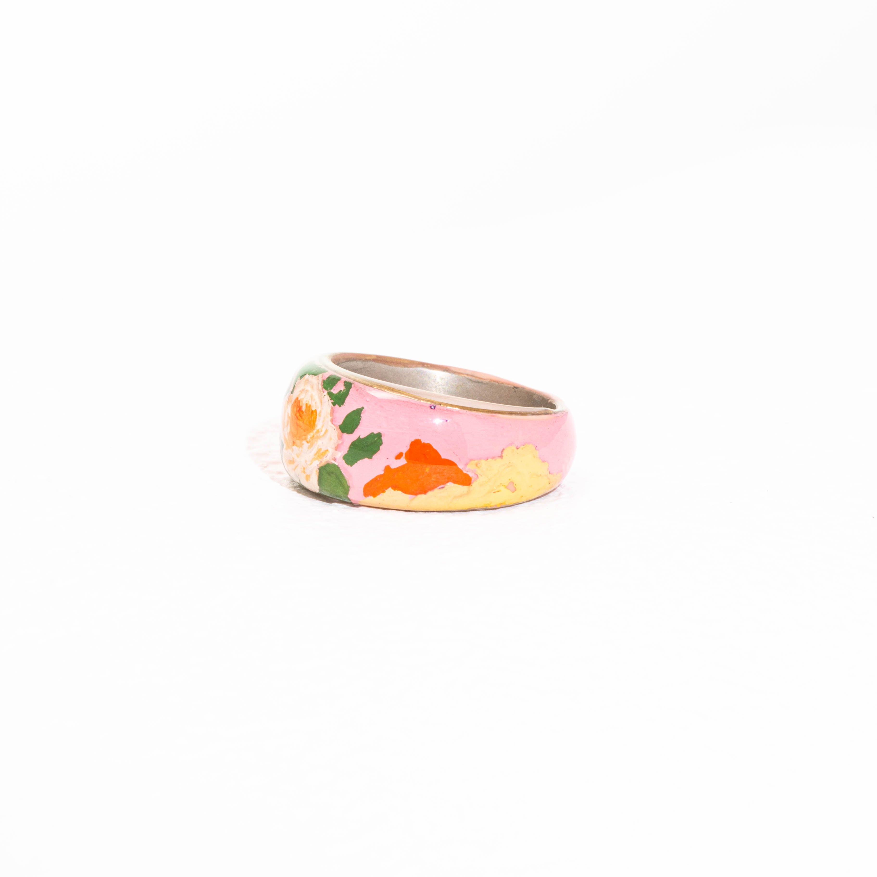 Blossom Whispers · Hand-Painted Floral 925 Silver Ring