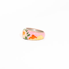 Blossom Whispers · Hand-Painted Floral 925 Silver Ring