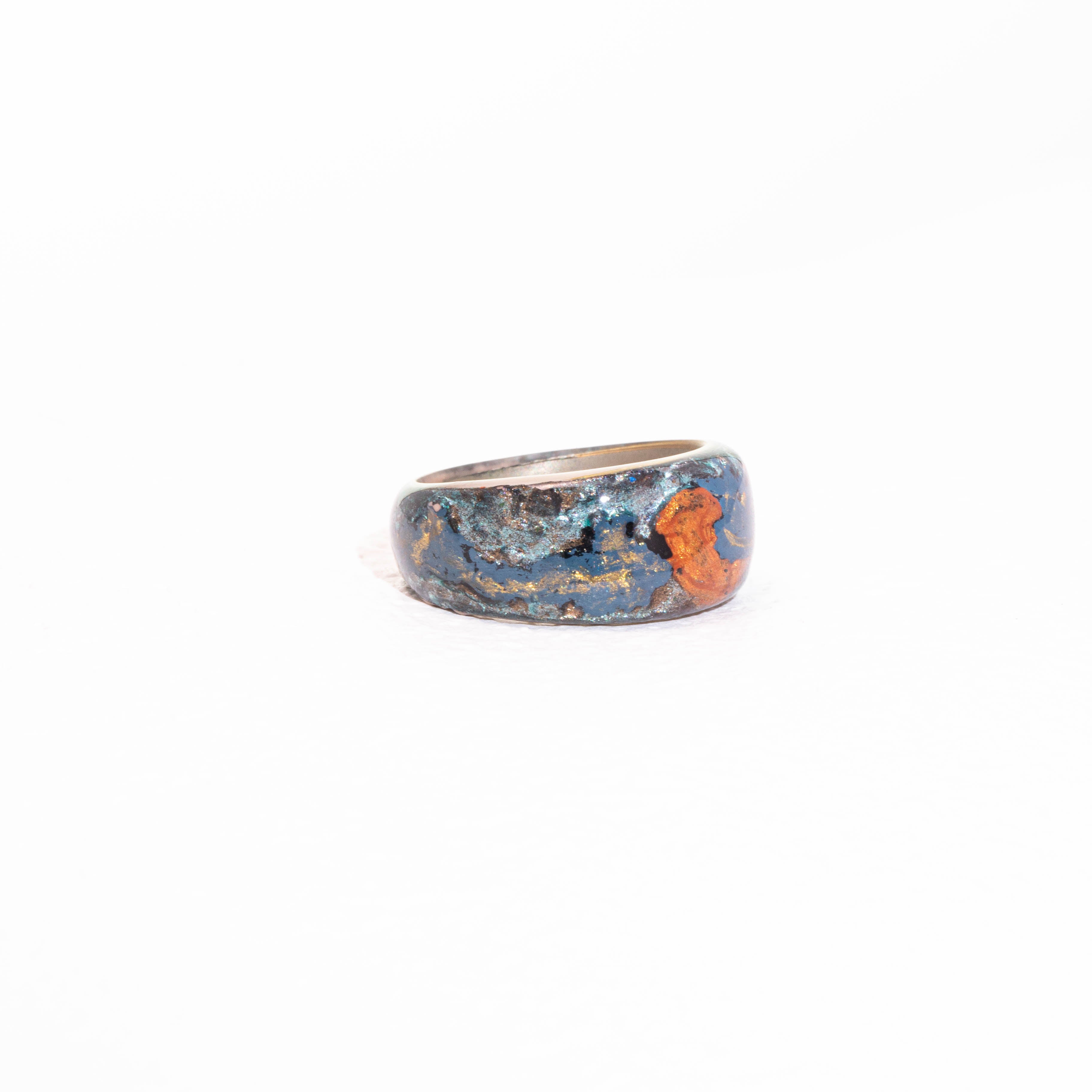 Mystic Mushroom Mist · Hand-Painted 925 Silver Forest Ring